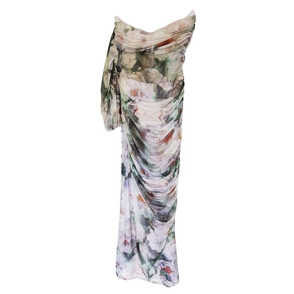 Abercrombie Asymmetrical Off-Shoulder Draped Maxi Dress XS Fall Wedding Guest - Picture 7 of 12